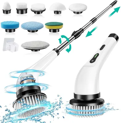 Immagine prodotto di Spazzola elettrica per la pulizia, rotante - 9 testine intercambiabili - 7,4 V, 3000 mAh - Materiale plastico - Adatta per bagno, cucina, auto