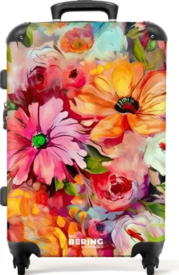 Produktbild von NoBoringSuitcases.com® Großer Koffer - Blumen - Farbenfroh - Kunst - Ölgemälde - Kombinationsschloss TSA - Hartschalen Trolley 4 Rollen - 72 liter - Reisekoffer - 66 cmKoffer Mittelgroß 67x43x25 cm, 72L,