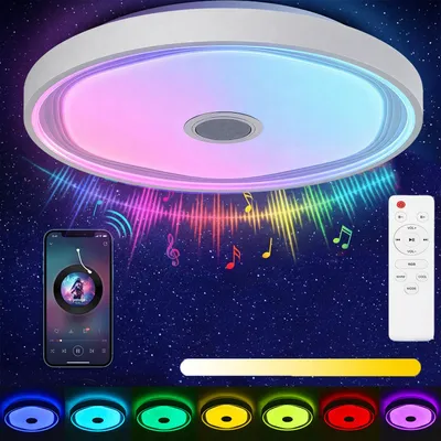 Produktbild von Smart LED Deckenlampe mit Bluetooth Lautsprecher, 50cm Wohnzimmerlampe, 48W RGB Deckenleuchte Fernbedienung APP Dual Control, für Bad Schlafzimmer