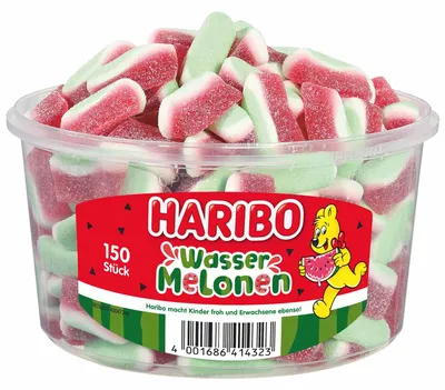 Produktbild von Haribo 10046022, Weiche Süßigkeiten, 1,05 kg, Wassermelone, Grün, Rot, 1438 kJ, 338 kcal