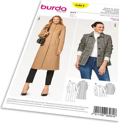Imagen del producto de Patrón Burda 6461: Abrigo largo con cuello alto, abrigo corto, chaqueta