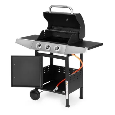 Produktbild von Gasgrill 10,2 kW BBQ Grillwagen aus Edelstahl 3 Brenner Thermometer Seitenregale