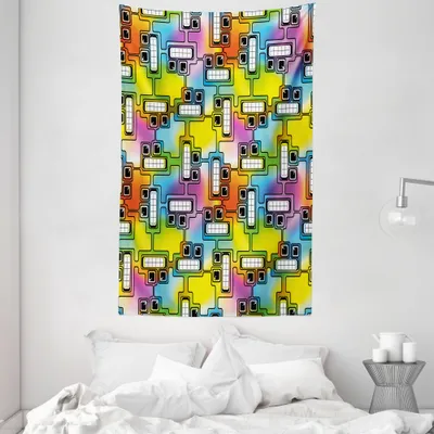 Produktbild von ABAKUHAUS Bunt Wandteppich und Tagesdecke, Fun Zeichen Muster aus Weiches Mikrofaser Stoff Waschbar ohne Verblassen Digitaldruck, 140 x 230 cm, Mehrfarbig