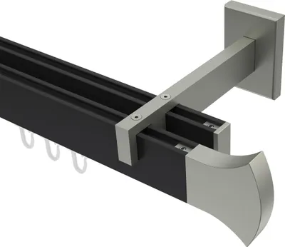 Produktbild von Interdeco Innenlaufstange / Gardinenstange mit Innenlauf Schwarz / Edelstahl-Optik, Typ Smartline Conex (Rundung), 14x35 mm 2-läufig, 160 cm