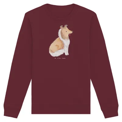 Produktbild von Mr. & Mrs. Panda Baumwoll Pullover Langhaar Collie Moment Größe XL - Burgundy - Geschenk, Sweatshirt, Britischer Hütehund, Sweater, Pulli
