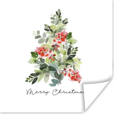 Produktbild von MuchoWow® Poster Weihnachten - Aquarell - Weihnachtsbaum 100x100 cm - Babyzimmer