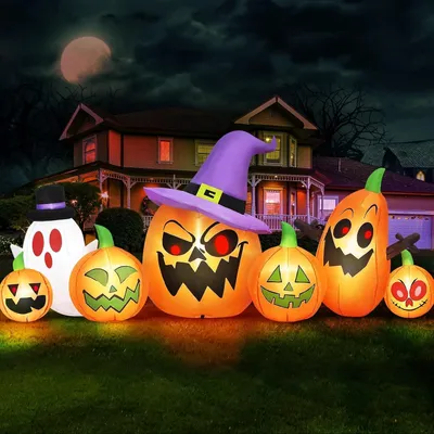 Produktbild von 244 cm, XXL, aufblasbare Halloween-Kürbis mit Geistermotiv für den Außenbereich