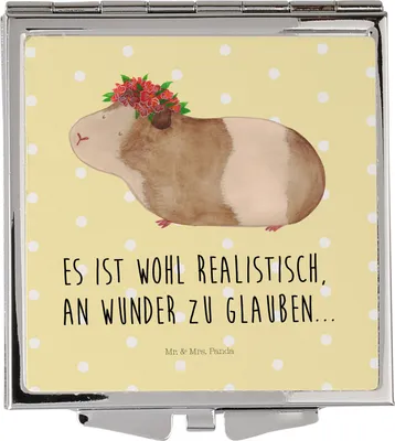 Produktbild von Mr. & Mrs. Panda Handspiegel Meerschweinchen Weisheit - Gelb Pastell - Geschenk, Kosmetikspiegel, Schminkspiegel, Wunder, Reise, Motivation, Frauen Spiegel, Klappspiegel