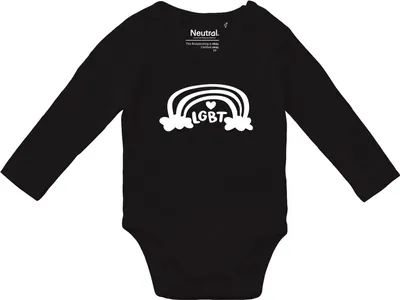 Produktbild von Huuraa Baby Body LGBT Regenbogen Herz 74 Black  Baumwolle Fairtrade Langarmbody Geschenkidee