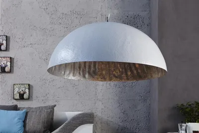 Immagine prodotto di Casa Padrino Lampada a sospensione di design Bianca / Argento, Diametro 50 cm - Lampada Lampada a sospensione