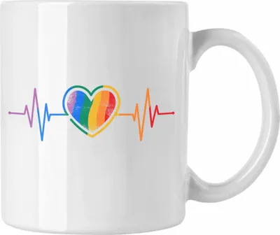 Produktbild von Trendation - LGBT Tasse Geschenk für Schwule Lesben Transgender Regenbogen Herzschlag Lustige Grafik (Weiß)