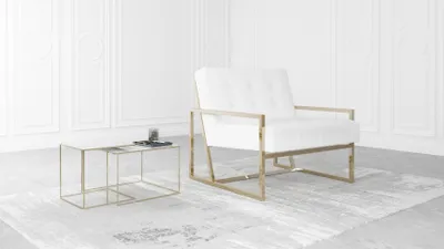 Produktbild von S-STYLE MÖBEL - Karin Loungesessel mit Goldenen Füßen aus Weiß Bouclé-Stoff, B/T/H: 84 cm/ 89 cm/ 81 cm