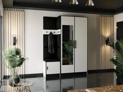 Image de KIER FURNITURE Portemanteau avec siège Roj13 - 158 x 205 x 39 cm Blanc + tissu noir