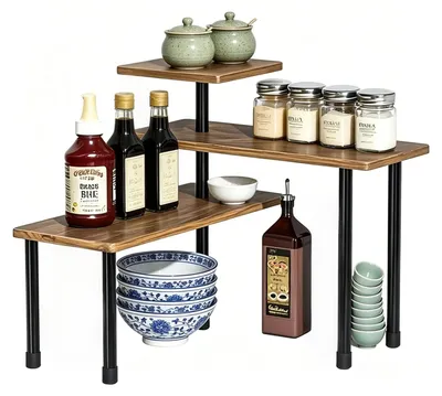 Eckregal 3 Ebenen, Holz-Arbeitsplatten-Organizer, braun, 43x40x40 cm