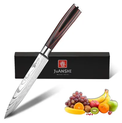 Produktbild von Küchenmesser 13 cm Carbon-Edelstahl Pakkaholzgriff Hellgrau