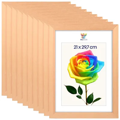 Obrázok produktu pre MG Design, sada 10 kusov rámov na obrázky, prírodný dizajn, formát A4 (21x29,7 cm) – rámy z prírodného dreva s akrylovým sklom, vhodné na zavesenie aj na postavenie, vertikálne aj horizontálne