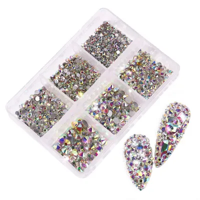 Produktbild von 900 Stück Hotfix Strasssteine Nägel, Kristall Strasssteine für Nagelkunst, Stil: 2
