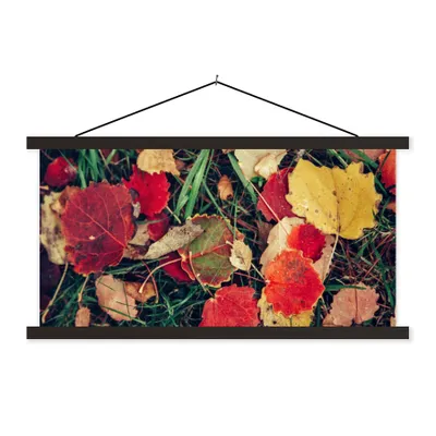 Produktbild von MuchoWow® Textilposter Blätter - November - Herbst - Natur 120x60 cm mit schwarzem Rahmen - Dekoration Schlafzimmer