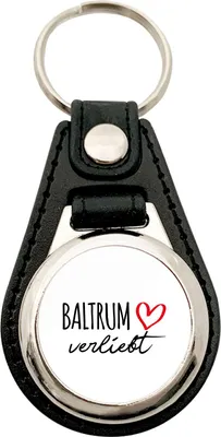 Produktbild von Huuraa Schlüsselanhänger Baltrum verliebt Metall mit Kunstleder Schlüsselring Einkaufswagenchip Geschenkidee