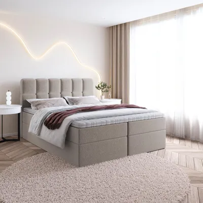 Produktbild von Bett Boxspringbett SALA 2 Topper T25 mit Bettkästen - Doppelbett, Stauraum, Schlafzimmer, Polsterbett, Bettgestell (160x200, Hellbraun - Fredo 05)