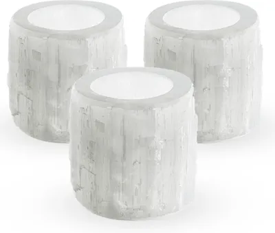 Produktbild von 3x Natürliche Selenit Kerzenhalter 6x6cm Edelstein Leuchter Deko Quarzkristall