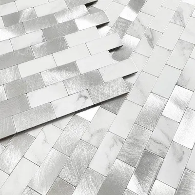 Productafbeelding van Famanu zelfklevende wandtegels - Waterdichte metalen mozaïektegels (10 stuks, wit)