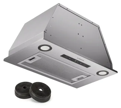 Image de Klarstein Hotte aspirante, Hotte aspirante à évacuation/circulation d'air avec filtre, éclairage LED, minuterie & panneau detactile, Hotte aspirante encastrable silencieuse avec 439 m³/h de débit d'air, Hotte aspirante efficace en acier inoxydable