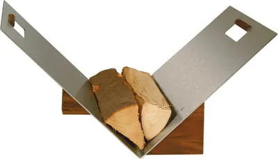 Produktbild von Holzkorb Kaminzubehör Kamingarnitur - Edelstahl , Griffe und Sockel - Nussholz