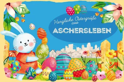 Produktbild von vianmo Holzschild 12x18 cm Ostergrüße ASCHERSLEBEN