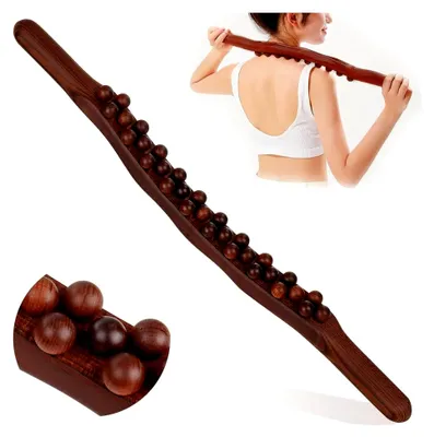 Produktbild von Gua Sha Holztherapiestab, Ganzkörpermassagegerät, 31 Massageperlen, Für Lymphdrainage und Muskelentspannung