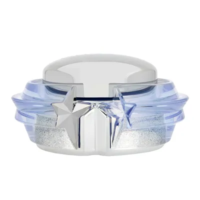 A product shot of a perfume bottle with a star design.