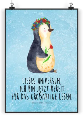 Produktbild von Mr. & Mrs. Panda Bild Pinguin Blumen DIN A4 - Eisblau - Geschenk, Wandbild, Leben, drucke, Geschenkidee, kunstdruck poster, Plakat, Positiv, Ziele