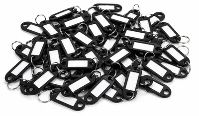 Produktbild von 100er Pack Schlüsselanhänger zum Beschriften Einfarbig - Schwarz - Schlüsselschilder mit Ring beschriftbar | Schlüsselring zum Beschriften | Schlüsselring Kunststoff mit auswechselbaren Etiketten