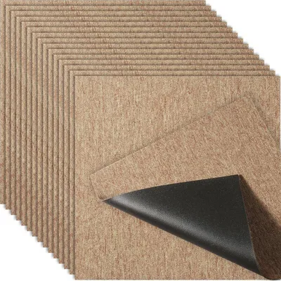 Obrázek produktu pro Kobercové dlaždice, opakovaně použitelné, 50 x 50 cm, s podložkou, měkké polstrované kobercové dlaždice, snadná instalace, pro ložnici, obývací pokoj, vnitřní i venkovní použití (16 dlaždic, tmavě hnědé)