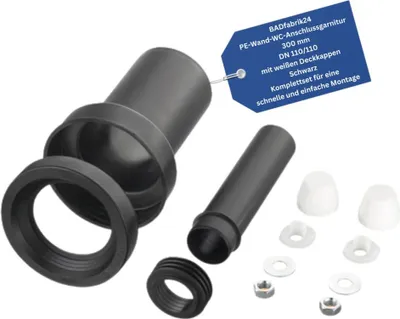 Produktbild von BADfabrik24 PE-Wand-WC-AnschlussgarniturG 300 mm, 110/110, weisse Deckkappen