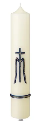 Produktbild von Marienkerze Altarkerze Mariensymbol Blau-Gold 40 x 7 cm