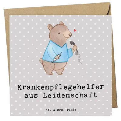Produktbild von Mr. & Mrs. Panda Glückwunschkarte Krankenpflegehelfer Leidenschaft - Grau Pastell - Geschenk, Ausbildung, Beruf, doppelkarte, Spruch, Grußkarte, Klappkarte, anlasskarte