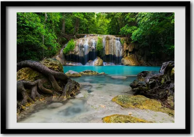 Produktbild von Bild - Bilder - Bilderrahmen - 70 cm x 50 cm - MDF-Rahmen, Wandkunst Wasserfall im Wald