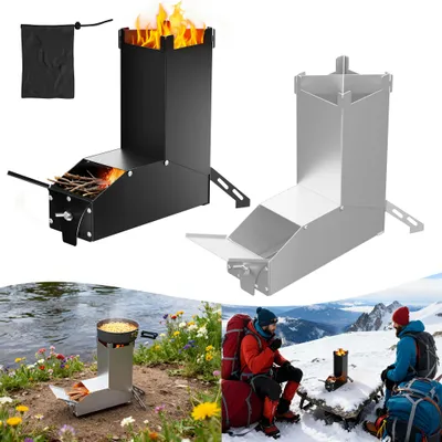 Produktbild von ACXIN 2 Stück Raketenofen Edelstahl Schwarz, Holzkocher Raketenofen, Camping Outdoor‑Ofen für Wandern Garten Terrasse Picknick, mit Tragetasche