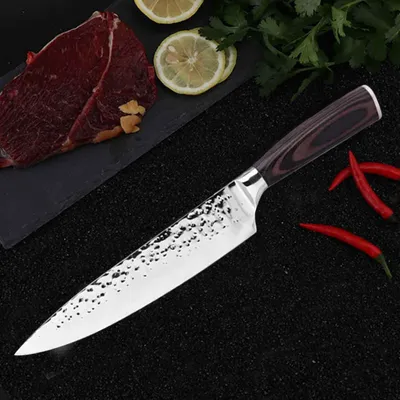 Produktbild von Santokumesser Edelstahlt Hammerschlag Kochmesser Extra Scharf Allzweckmesser