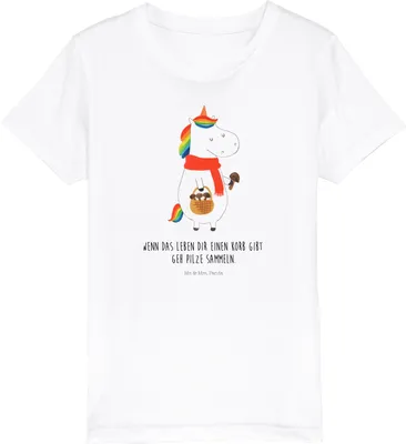 Produktbild von Mr. & Mrs. Panda Organic Kinder T-Shirt Einhorn Pilz 5-6 Jahre (110/116) - Weiß - Geschenk, Mädchen, Pilze, Einhörner, Spruch, Unicorn, Liebeskummer, Teenager, Kurzarm