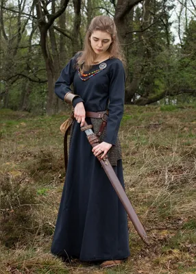 Produktbild von Schlichtes Mittelalterkleid Afra aus Canvas, blau - Baumwolle Mittelalter Wikinger LARP Kleid Damen Mittelalterkleidung Größe: L