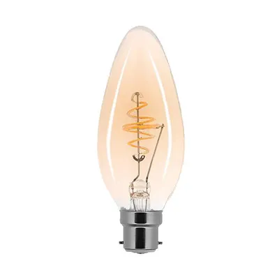 Image de Ampoule LED à filament spiralé, type bougie, 2,5 W, B22, dorée, blanc très chaud 2000 K