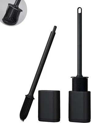 Obrázek produktu pro Silikonová toaletní kartáč, rychleschnoucí, ohebný, oboustranný, černý toaletní kartáč, 2 ks