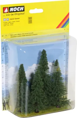 Produktbild von NOCH® Tannen, 4 Stück Modellbäume, Naturgetreue Beflockung einsetzbar für Spurweiten H0, TT auch für Basteln und DIY