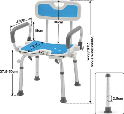 A diagram showing the dimensions of a shower chair.