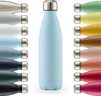 Produktbild von Blumtal Trinkflasche Edelstahl isoliert Thermosflasche 350 ml - Hellblau - Auslaufsichere Trinkflasche Metall - BPA-freie Thermo Trinkflasche