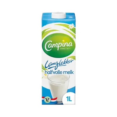 Obrázek produktu pro Campina Langlekker, Polotučné mléko, 1000 ml, 200 ml, Protein, 48 kcal, 96 kcal