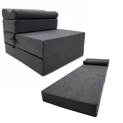 A foldable gray ottoman that can be converted into a bed or chaise lounge, shown in two different configurations against a white background.