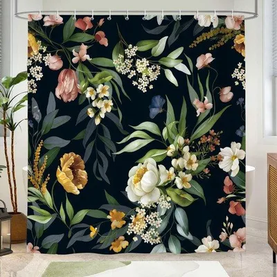 Produktbild von Unyqoos Eleganter wasserdichter Duschvorhang mit künstlerischem® Blumenmuster, 180x180 cm